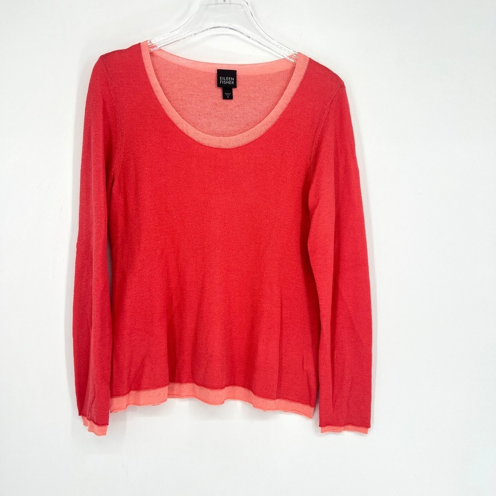 Eileen Fisher Top Womens M Pink Wool Layered Knit Cozy Simple Basic